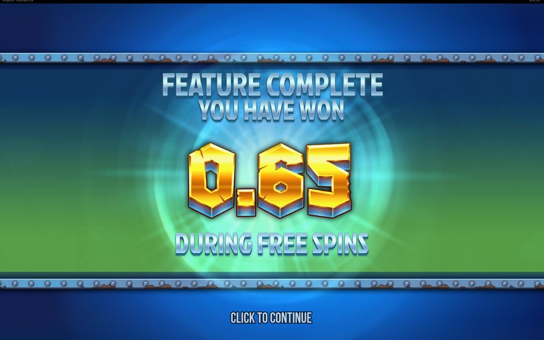 Win screen for three matching symbols left to right