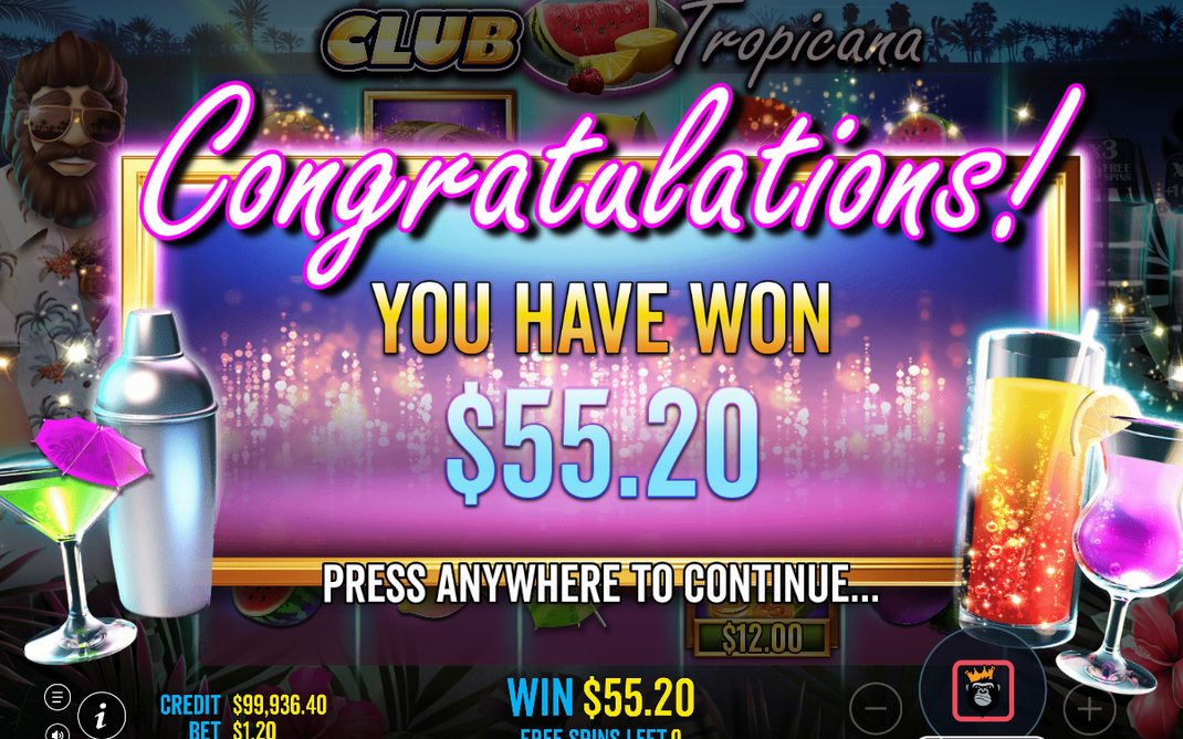 Win screen showing the payout of a winning line