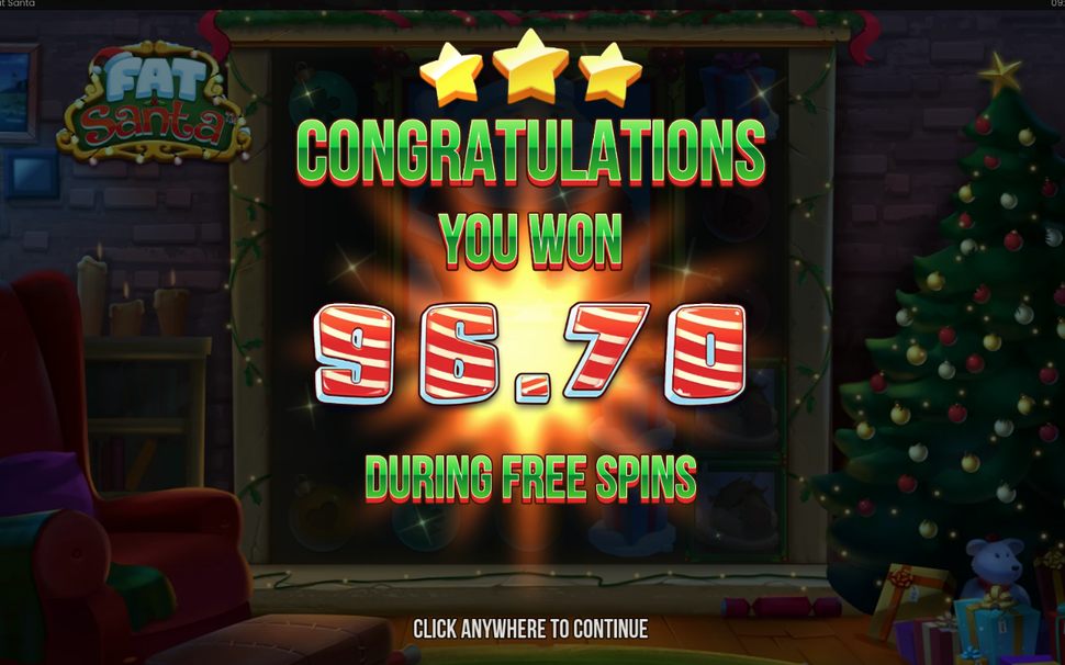 Win screen with the amount won on the total bet