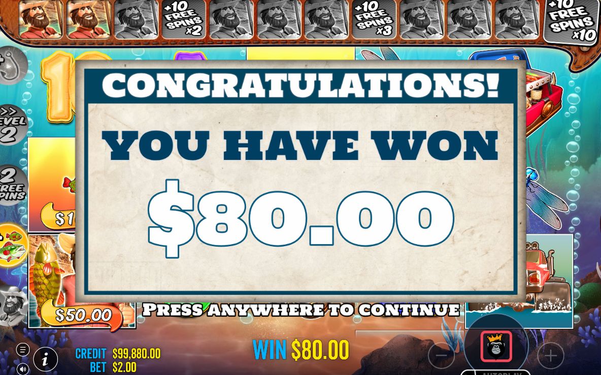 Win screen showing the payout of a winning round